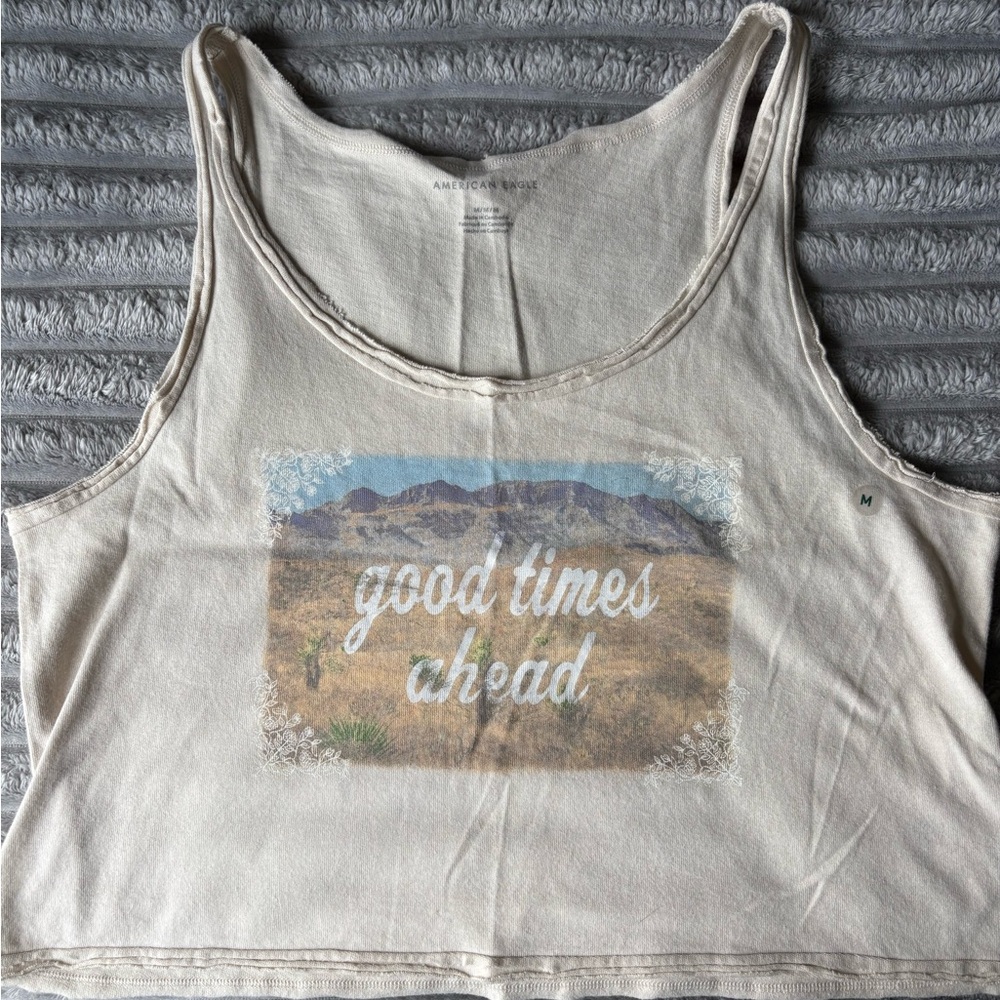 American Eagle Outfitters Beige Graphic Tank Top